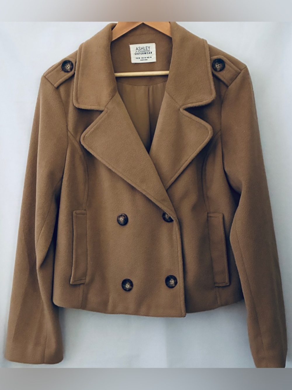 Ashley By 26 International Double-Breasted Tan Peacoat